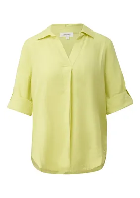 s.Oliver Leinenmix-Bluse mit 3/4-Ärmeln und Hemdkragen – GREEN