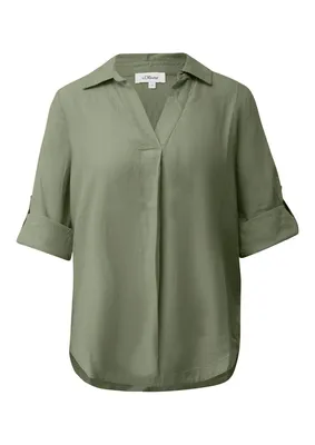s.Oliver Leinenmix-Bluse mit 3/4-Ärmeln und Hemdkragen – Grün