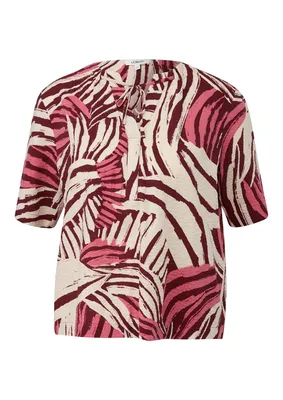 s.Oliver Fließende Viskosemix-Bluse mit Raffung und All-over-Print – LILAC/PINK