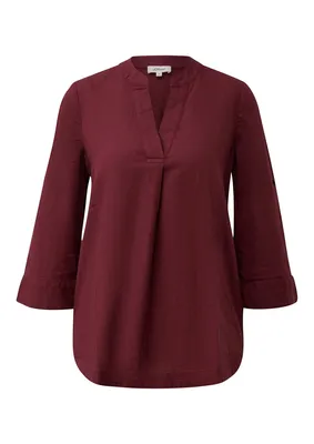 s.Oliver Fließende Leinenmix-Bluse mit 3/4-Ärmeln und All-over-Print – RED