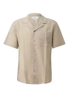s.Oliver Resort Fit: Strukturiertes Kurzarmhemd aus Baumwolle-Leinen-Mix – BROWN
