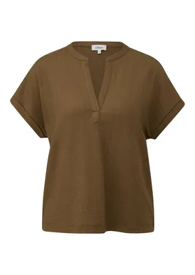 s.Oliver Strukturiertes V-Neck-T-Shirt im Relaxed Fit – BROWN