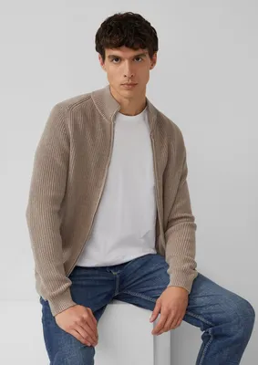 s.Oliver Strukturcardigan mit Reißverschluss und Eingriffstaschen – BROWN