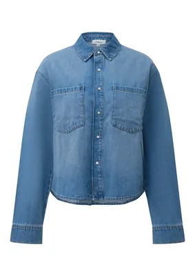 s.Oliver Verkürzte Bluse mit Hemdkragen und Brusttasche – BLUE