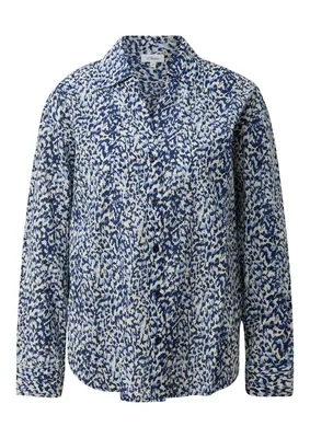 s.Oliver Bluse mit All-over-Print und Raffung – BLUE
