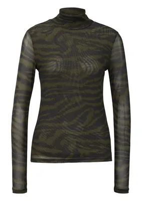 s.Oliver Langarm-Shirt mit All-over-Print und Rollkragen im Slim Fit – GREEN