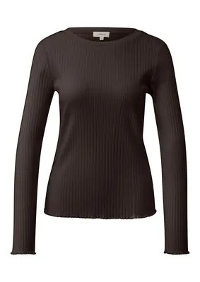 s.Oliver T-Shirt im Slim Fit mit Wellenkante – Braun