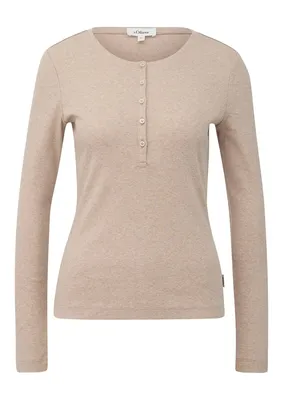 s.Oliver Slim Fit T-Shirt mit Knopfleiste – BROWN