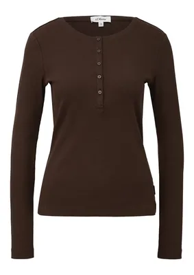 s.Oliver Slim Fit T-Shirt mit Knopfleiste – Braun