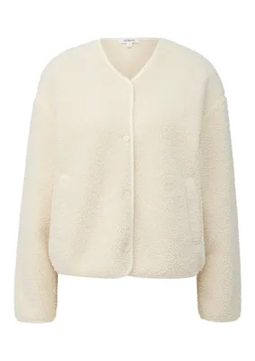s.Oliver Teddy Jacke mit Knopfverschluss im Relaxed Fit – WHITE
