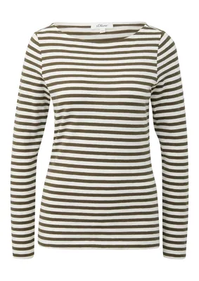 s.Oliver Langarm-Shirt im Slim Fit mit Streifen aus weichem Jersey – GREEN