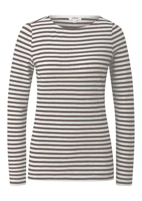 s.Oliver Langarm-Shirt im Slim Fit mit Streifen aus weichem Jersey – Grau / Schwarz