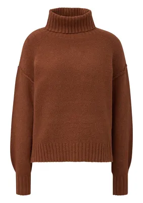 s.Oliver Bouclé Strickpullover mit Rollkragen – BROWN