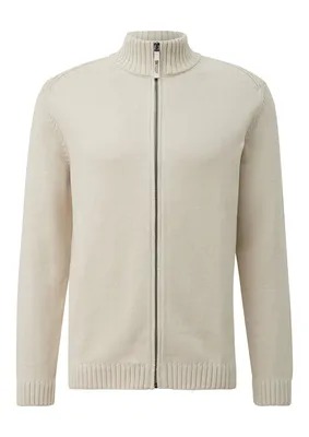 s.Oliver Mittelschwere Strickjacke mit Stehkragen und Nahtdetail – GREY/BLACK