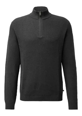 s.Oliver Troyer-Pullover aus Rippstruktur [Farbergänzung zu NOOS] – Grau / Schwarz