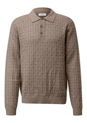 s.Oliver Meliertes Strickpolo mit Zopfmuster – BROWN