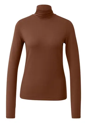 s.Oliver Langarm-Shirt mit Rollkragen im Slim Fit – Braun