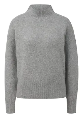 s.Oliver Strickpullover mit Rollkragen und Rippbündchen – GREY/BLACK